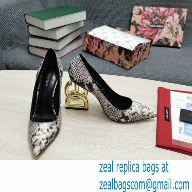 Dolce  &  Gabbana Heel 10.5cm Leather Pumps Snake Print Gray with DG Pop Heel 2021